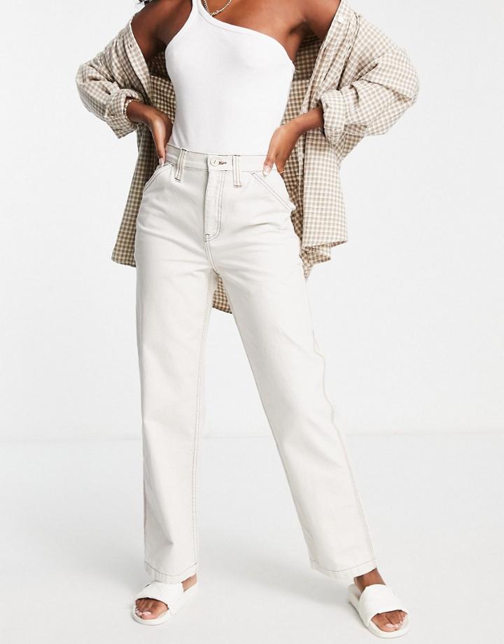 Asos Design Minimal Cargo Pants In Stone With Contrast Stitch-neutral
