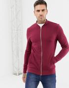 Asos Design Muscle Jersey Bomber Jacket In Red - Red