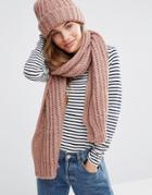 Pieces Knitted Scarf And Beanie Hat - Pink