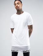 Asos Super Longline T-shirt With Extreme Distressing And Heavyweight Hem Extender In White And Gray Marl - White