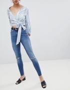 Pieces Five Delly Slashed Knee High Waisted Skinny Jeans-blue
