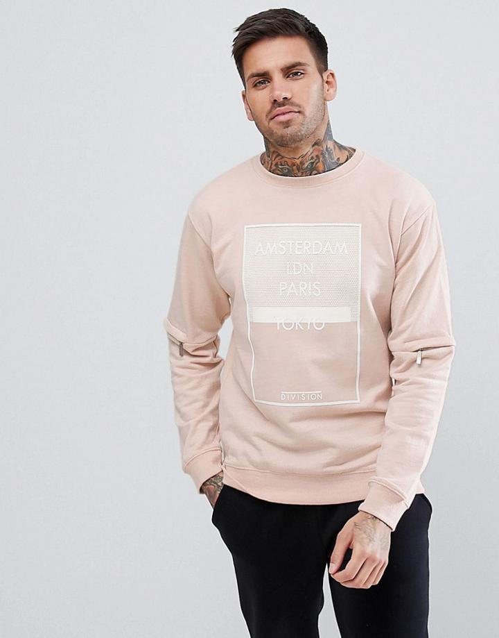 Soul Star Raised Text Crew Neck Sweat - Pink