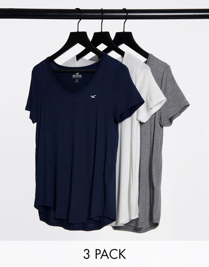 Hollister V Neck T-shirt 3-pack In Multi