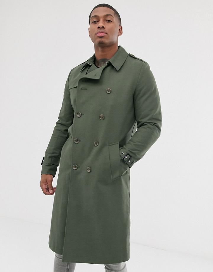 Asos Design Shower Resistant Longline Trench Coat With Belt In Khaki