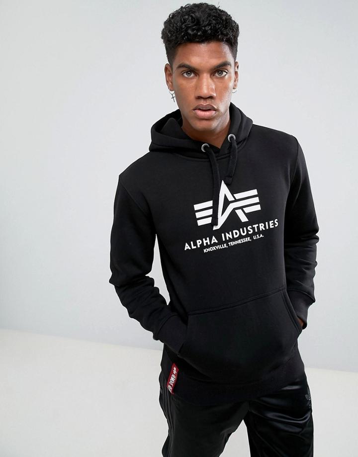 Alpha Industries Logo Hoodie In Black - Black