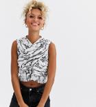 Another Reason Drape Front Crop Top In Textured Marble-multi