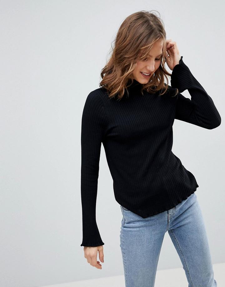 Asos Sweater In Rib With Flared Sleeve - Black
