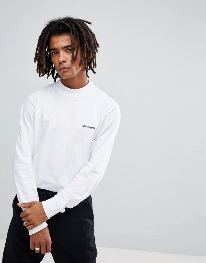Carhartt Wip Long Sleeve High Neck Script T-shirt In White - White