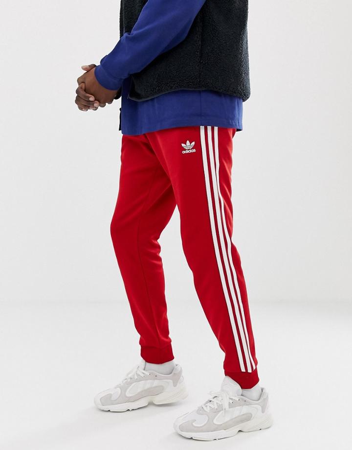 Adidas Originals 3-stripe Skinny Joggers With Cuffed Hem Dv1534 Red - Red