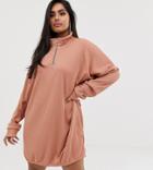 Prettylittlething Plus Zip Through Mini Sweater Dress In Camel - Beige
