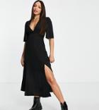 Asos Design Tall Angel Sleeve Midi Dress In Black