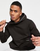 Pull & Bear Join Life Hoodie In Black With Label Detail In Brown