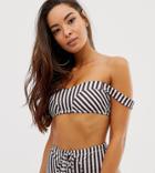 Prettylittlething Bardot Bikini Top In Mono Stripe - Multi