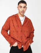 Only & Sons Oversized Shirt With Geo Print & Revere Collar In Red