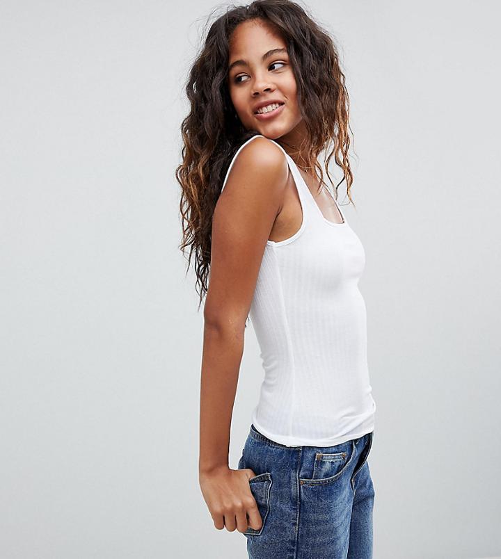 Asos Design Tall Tank With Square Neck In Textured Rib - White