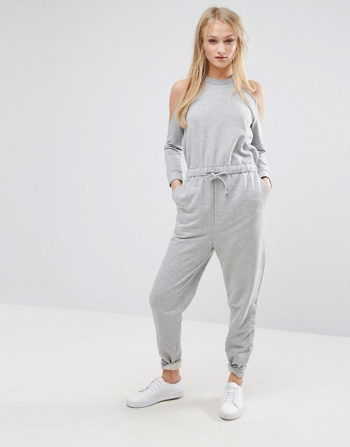 Asos Cold Shoulder Sweat Jumpsuit - Gray