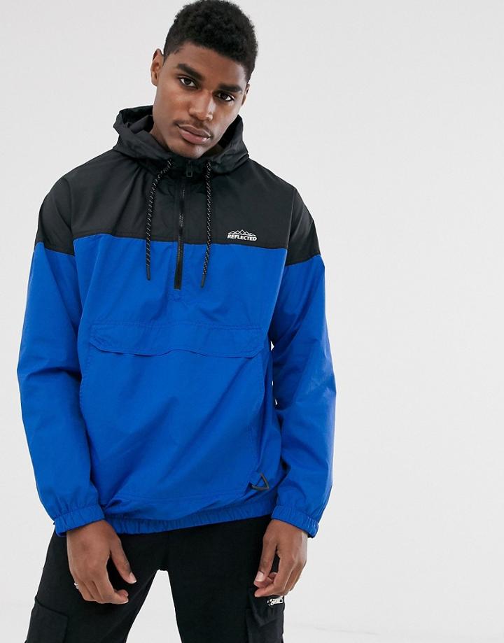 Bershka Overhead Windbreaker Jacket With Half Zip In Blue