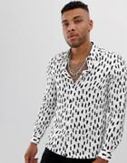 Asos Design Regular Fit Shirt In Animal Print With Deep Revere - White