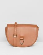 Paul Costelloe Real Leather Saddle Buckle Cross Body/shoulder Bag - Tan