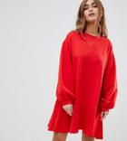 Asos Design Petite Super Oversized Sweat Dress With Pephem - Red
