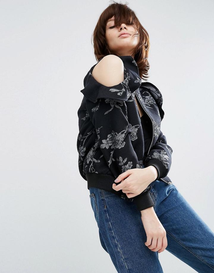 Asos Floral Cold Shoulder Ruffle Bomber Co-ord - Multi