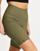 Adidas Originals Ribbed Legging Shorts In Khaki-green