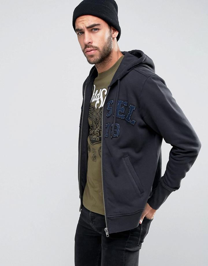 Diesel S-joe-hood-lt Sweatshirt Denim Logo Applique - Black