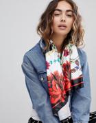 Asos Polysatin Chain And Floral Print Scarf - Multi