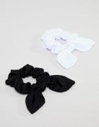 Asos Design Pack Of 2 Scrunchie Hair Ties With Bow Detail - Multi