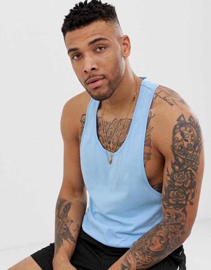 Asos Design Organic Tank With Extreme Racer Back In Blue