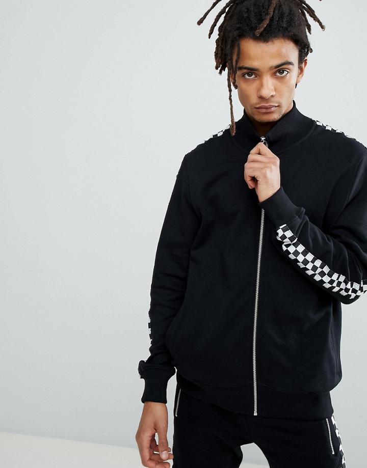 Criminal Damage Track Top With Checkerboard Stripe - Black