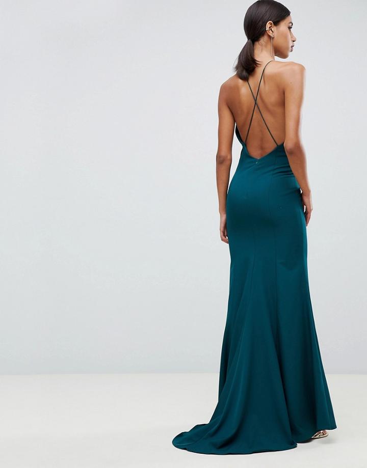 Jarlo Fishtail Maxi Dress With Strappy Back In Green - Green