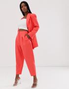 Asos Design Exaggerated 80s Tapered Suit Pants In Coral-orange