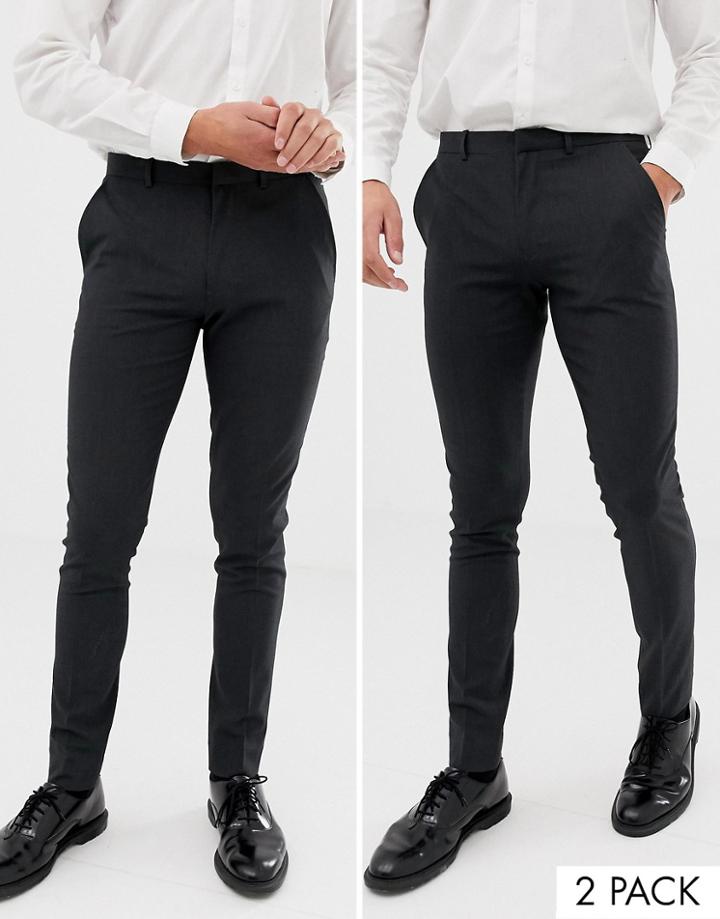 Asos Design 2 Pack Super Skinny Smart Pants In Charcoal Save - Gray