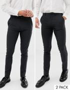Asos Design 2 Pack Super Skinny Smart Pants In Charcoal Save - Gray