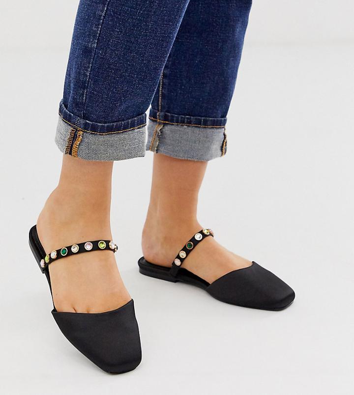 Asos Design Wide Fit Lulu Embellished Mules In Black - Black