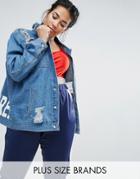 One One Three Distressed Denim Trucker Jacket - Blue