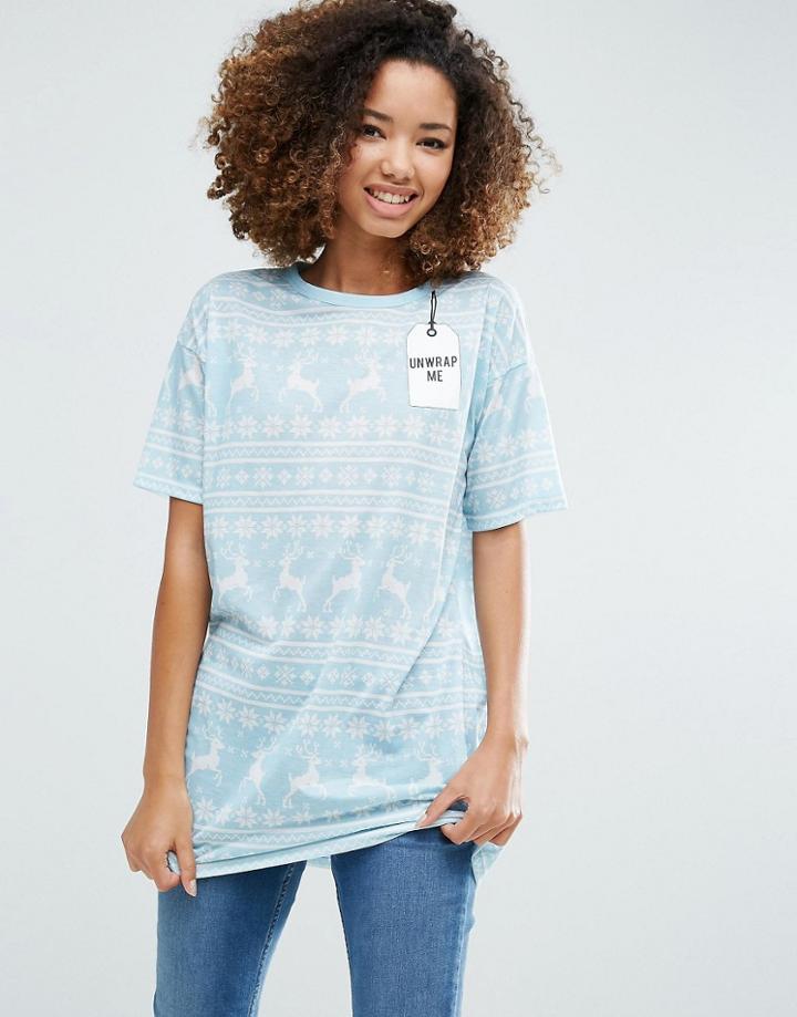 Asos Holidays T-shirt With Unwrap Me Print - Multi