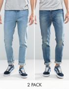 Asos Skinny Jeans 2 Pack In Light & Mid Blue - Blue