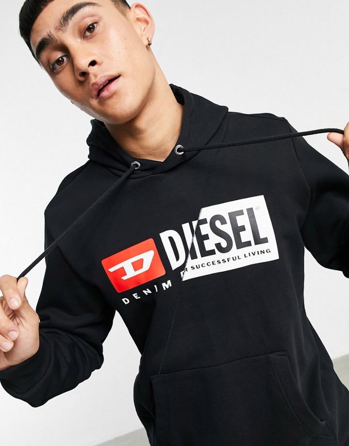 Diesel S-girk-hood-cuty Overhead Hooded Sweatshirt In Black