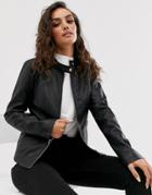 Vila Faux Leather Collarless Jacket-black
