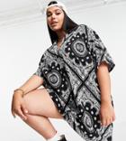 Asos Design Curve Shirt Dress In Black And White Bandana Print-multi