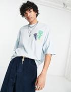 Asos Daysocial Oversized T-shirt With Small Chest Graphic Print In Light Blue