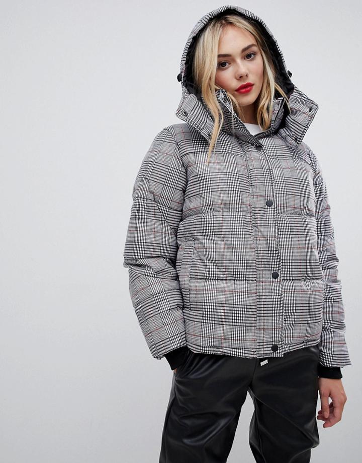 Qed London Check Printed Duvet Puffer Jacket - Gray