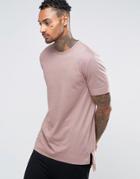 Asos Super Longline T-shirt With Stepped Hem In Pink - Pink