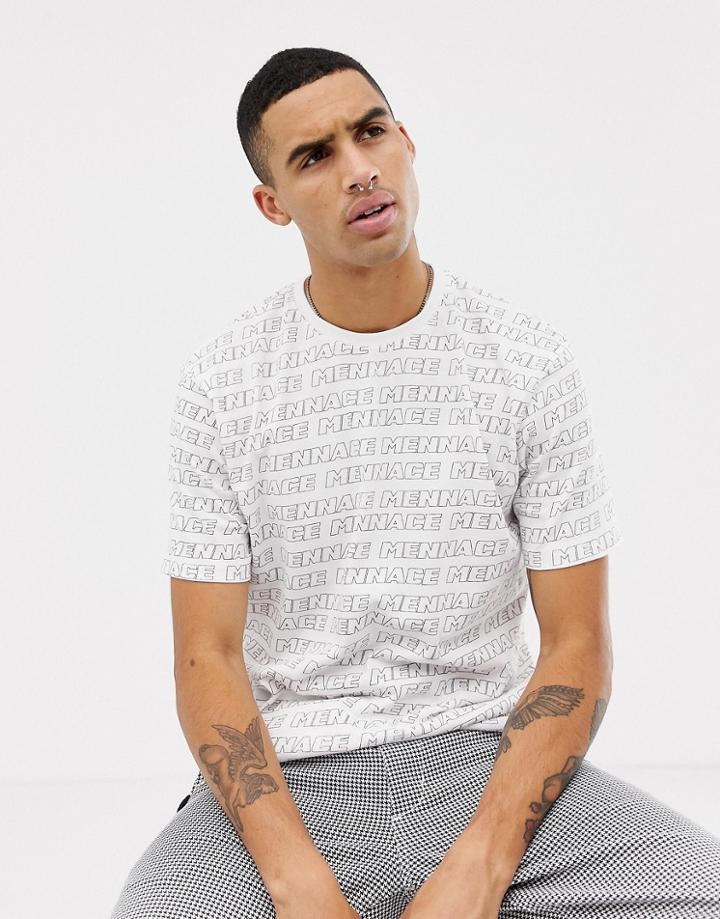 Mennace Oversized T-shirt With All Over Logo-white