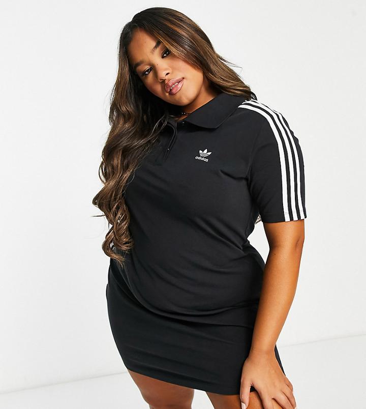 Adidas Originals Plus Adicolor Polo Dress In Black