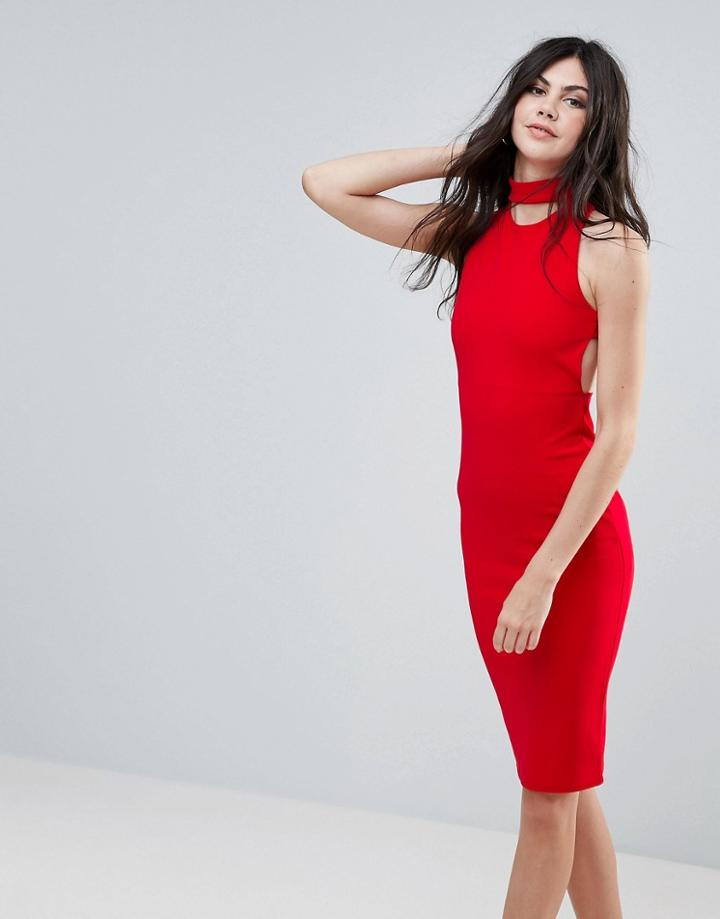 Missguided Red Choker Neck Cross Back Midi Dress - Red