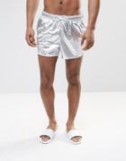 Asos Short Length Runner Swim Shorts In Metallic Silver - Silver