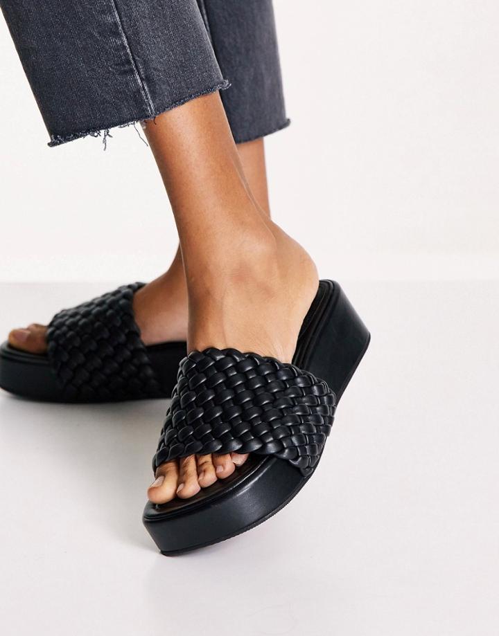 Asos Design Tamsin Woven Flatform Mules In Black